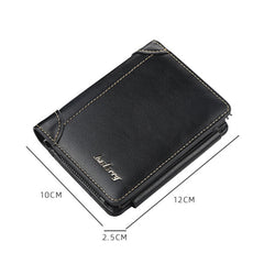 Baellerry D9159 Men Short Tri-Fold Zip Coin Purse Thin Card Holder, Black, Brown, Coffee