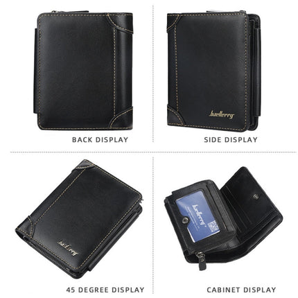 Baellerry D9159 Men Short Tri-Fold Zip Coin Purse Thin Card Holder