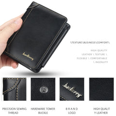 Baellerry D9159 Men Short Tri-Fold Zip Coin Purse Thin Card Holder, Black, Brown, Coffee