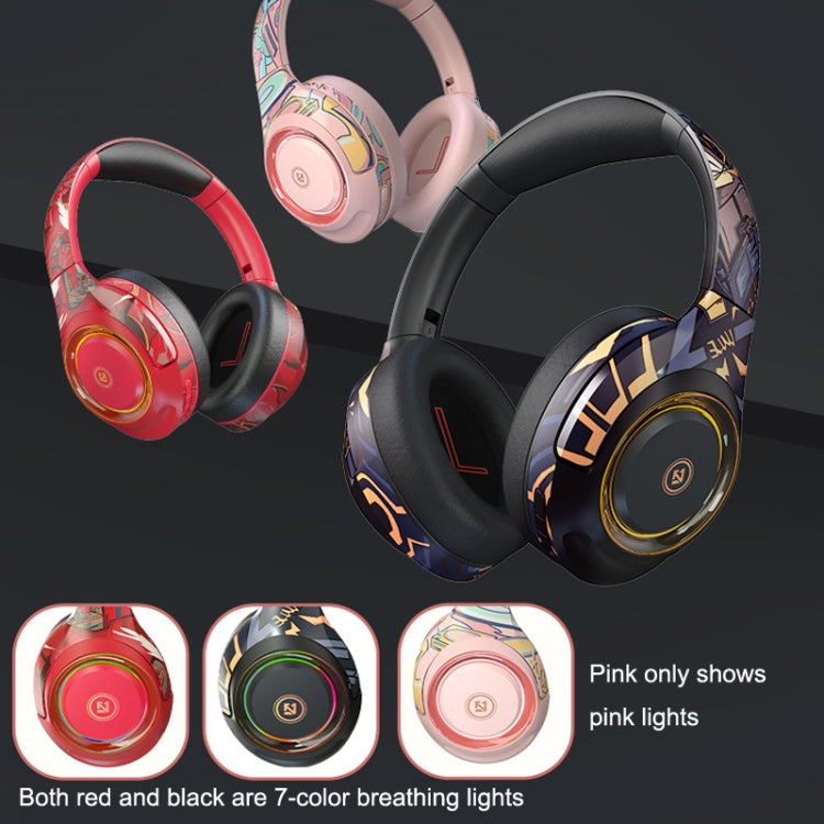 EL-A2 Gaming Ambient Light Folding Wireless Bluetooth Headset, Black, Pink, Red