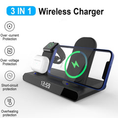 SY-011 15W Wireless Fast Charge Stand Magnetic Clock Three-in-One Folding Wireless Charger, SY-011 15W