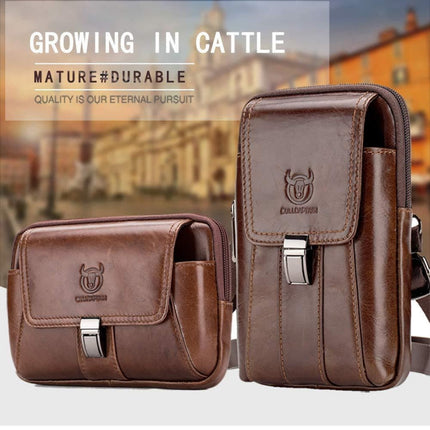 BULL CAPTAIN Multifunctional Leather Mobile Phone Small Waist Bag For Men, Horizontal Brown, Horizontal Black, Vertical Brown, Vertical Black