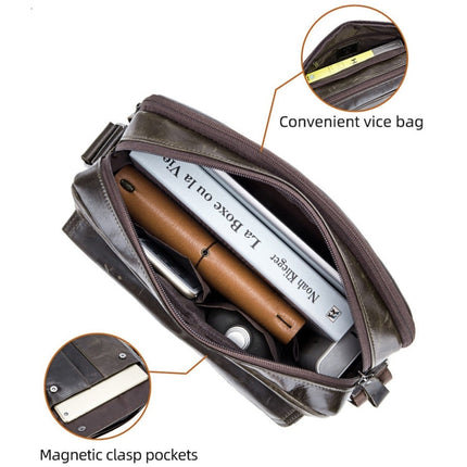 BULL CAPTAIN  Double Layer Leather One Shoulder Messenger Bag For Men