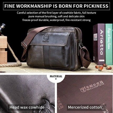 BULL CAPTAIN  Double Layer Leather One Shoulder Messenger Bag For Men