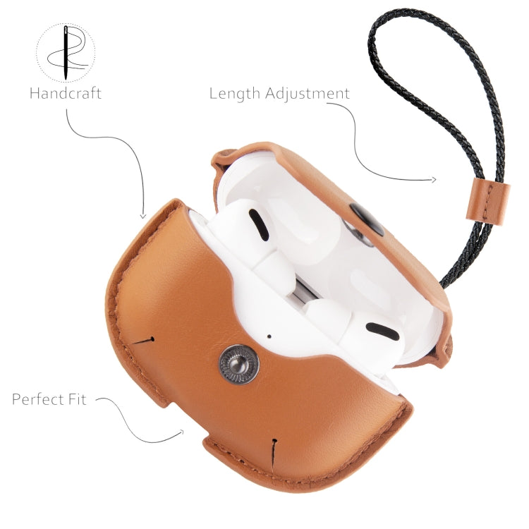 Earphone Cowhide Leather Sleeve Storage Box Protective Case with Lanyard, For AirPods Pro, For AirPods 3