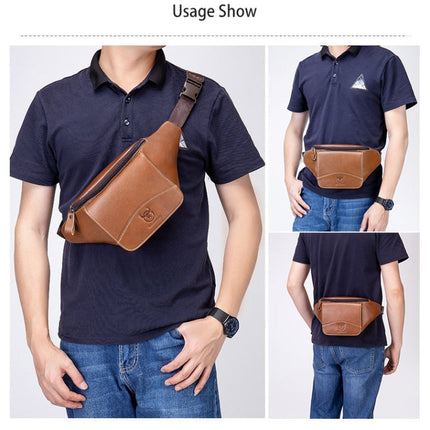 BULL CAPTAIN Cowhide Waist Bag Large Capacity Multifunctional Wallet For Men, Black, Yellow Brown