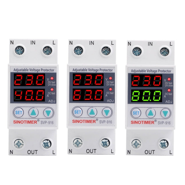 SINOTIMER SVP-916 Adjustable Self-resetting Over-voltage Under-voltage Protector, Current:, 40A, 63A, 80A
