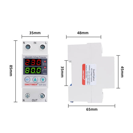 SINOTIMER SVP-916 Adjustable Self-resetting Over-voltage Under-voltage Protector, Current:, 40A, 63A, 80A