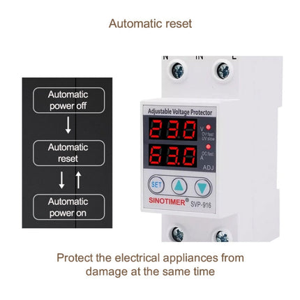 SINOTIMER SVP-916 Adjustable Self-resetting Over-voltage Under-voltage Protector, Current:, 40A, 63A, 80A
