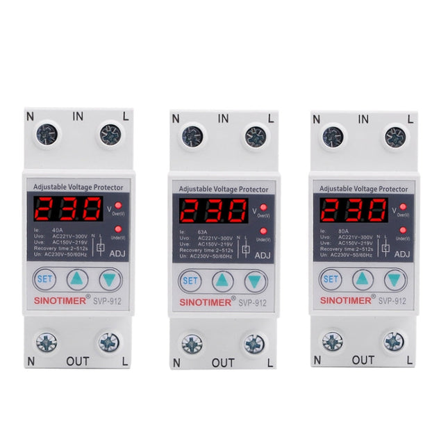 SINOTIMER SVP-912 Adjustable Self-resetting Intelligent Under-voltage Protector, Current:, 40A, 63A, 80A
