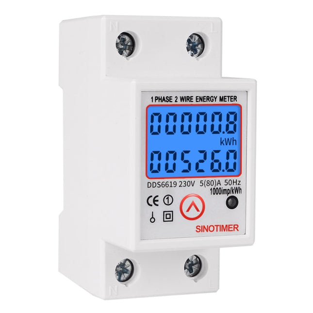 SINOTIMER DDS6619-526L-2 Can Reset Zero Backlight Display Single-phase Rail Electric Energy Meter, DDS6619-526L-2
