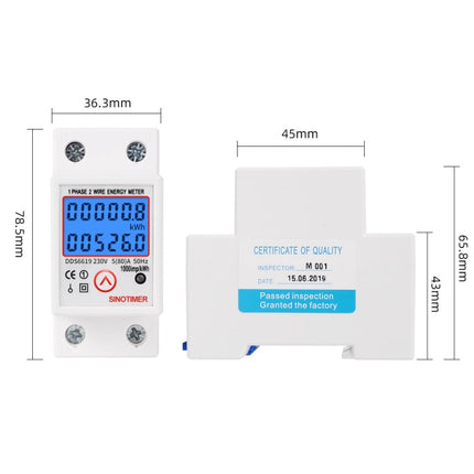 SINOTIMER DDS6619-526L-2 Can Reset Zero Backlight Display Single-phase Rail Electric Energy Meter, DDS6619-526L-2