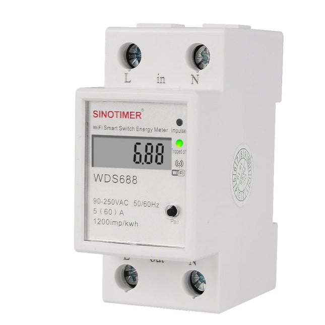 SINOTIMER WDS688 Smart WiFi Single-Phase Power Meter Mobile APP Home Rail Meter 5-60A 230V, WDS688