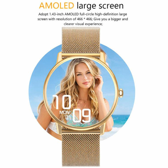 LOANIY Y86 1.43 Inch Heart Rate Monitoring Smart Bluetooth Watch, Pink, Black, Silver Gray, Gold Steel, Black Steel, Silver Steel