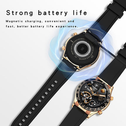 LOANIY E18 Pro Smart Bluetooth Calling Watch with NFC Function, Gold Silicone, Gold Leather, Green Silver Steel