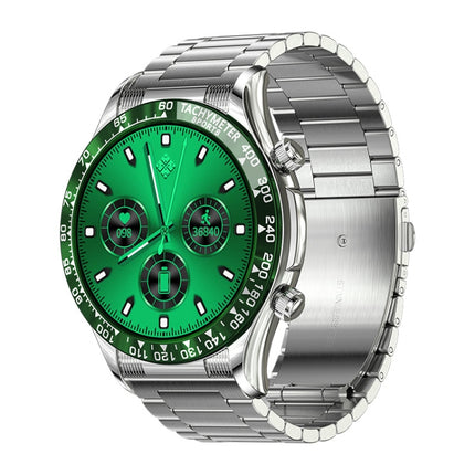 LOANIY E18 Pro Smart Bluetooth Calling Watch with NFC Function, Gold Silicone, Gold Leather, Green Silver Steel