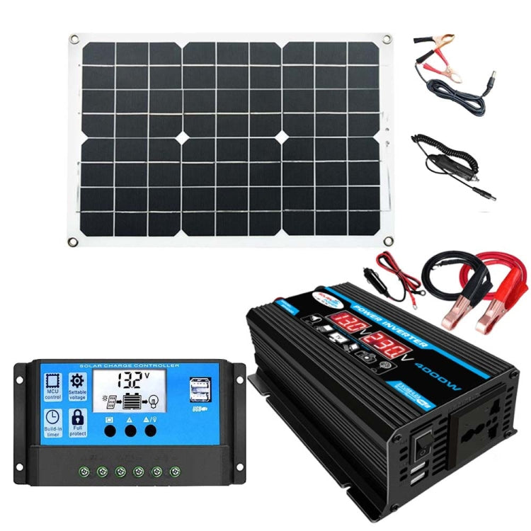 Solar Power System Inverter 30A Controller+18W 12V Solar Panel, Specification:, Black 12V To 110V, Black 12V To 220V, Yellow 12V To 110V, Yellow 12V To 220V