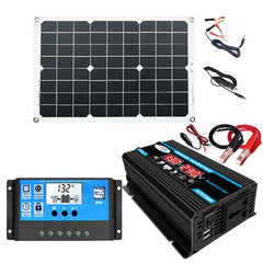 Solar Power System Inverter 30A Controller+18W 12V Solar Panel, Specification:, Black 12V To 110V, Black 12V To 220V, Yellow 12V To 110V, Yellow 12V To 220V