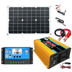 Solar Power System Inverter 30A Controller+18W 12V Solar Panel, Specification:, Black 12V To 110V, Black 12V To 220V, Yellow 12V To 110V, Yellow 12V To 220V