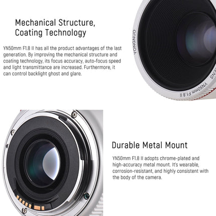 YONGNUO YN50mm F1.8 II Fixed Focus Lens Full Frame Automatic Focus For Canon SLR Camera, YN50mm F1.8 II