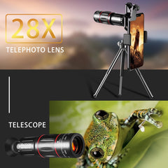 Mobile Phone Universal Lens Telescope 28X + Wide Angle 0.6X + Macro 20X + Fisheye 198 Degree Set, Multi-combination Set