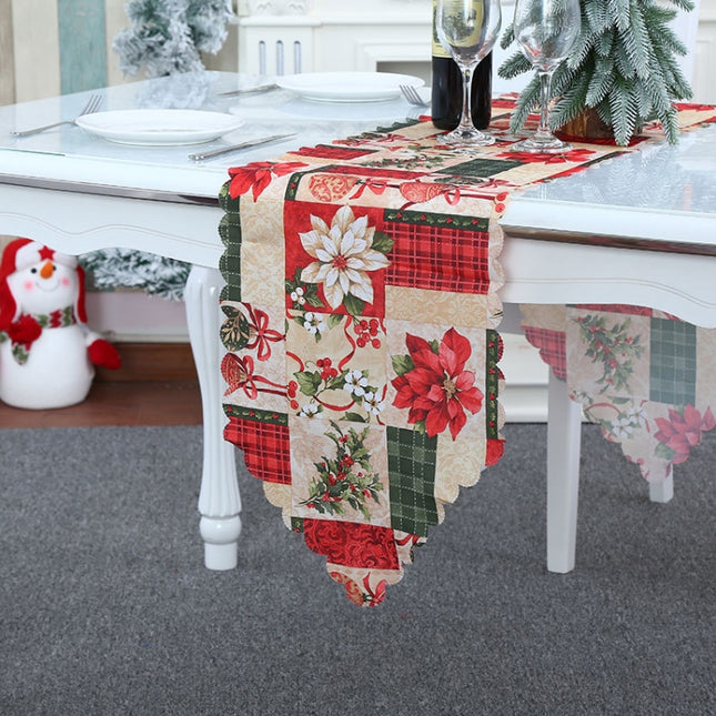 Christmas Decoration Print Table Flag Restaurant Family Party Tablecloth, Flower, Lattice, Gray, Christmas Tree