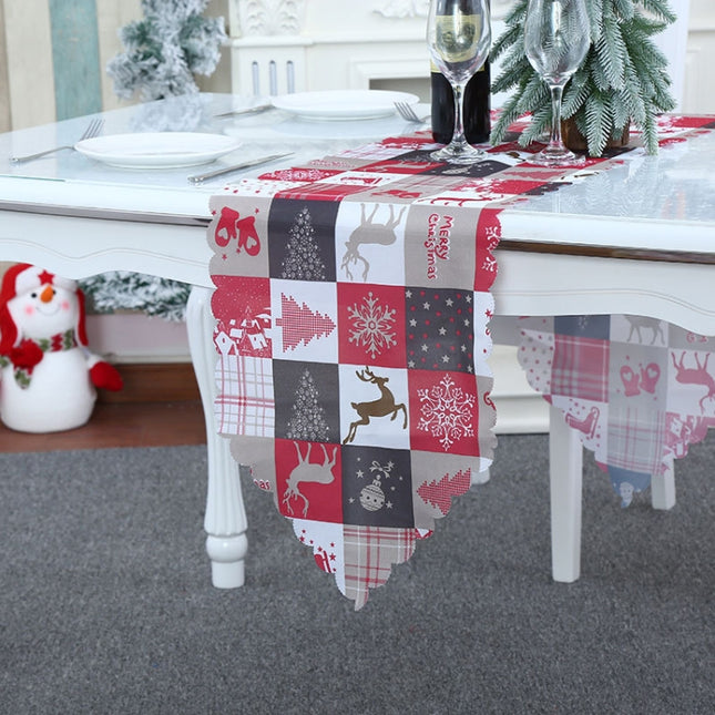 Christmas Decoration Print Table Flag Restaurant Family Party Tablecloth, Flower, Lattice, Gray, Christmas Tree