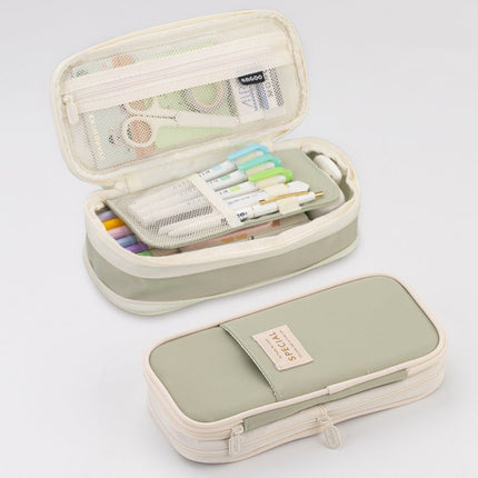 Angoo Macaron Double-layer Retractable Large-capacity Pencil Case Stationery Box, Pink, Green, Light Blue, Dark Blue, Purple