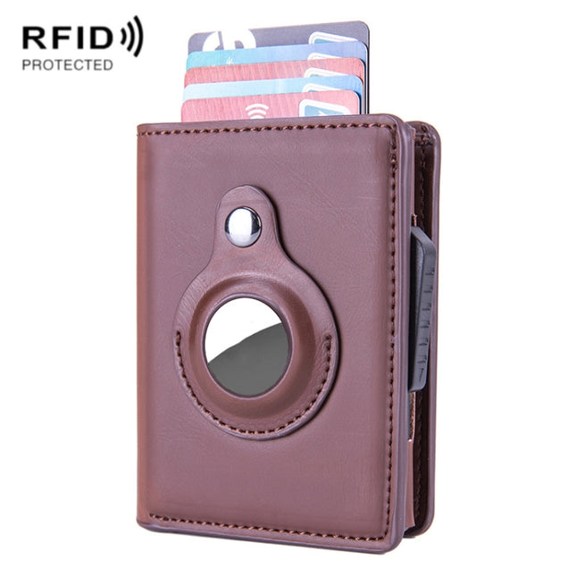 X-80 RFID Anti-theft Brushed Leather Card Holder For AirTag 2nd Gen / AirTag 1st Gen, Black, Blue, Coffee, Apricot, Carbon Fiber Black
