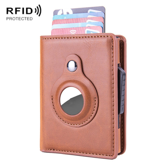 X-80 RFID Anti-theft Brushed Leather Card Holder For AirTag, Black, Blue, Coffee, Apricot, Carbon Fiber Black