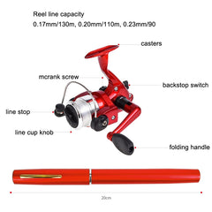 LEO Pen Type Fishing Rod & Spinning Wheel Fishing Reel Portable Pocket Fishing Gear, H8022 Silver, H8022G Gold, H8022PU Purple
