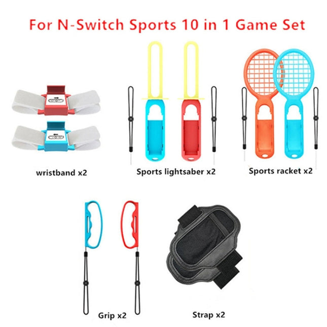 IPLAY HBS-447 10 In 1 Grip + Wrist Strap + Strap + Lightsaber + Racket Sports Set For Nintendo Switch