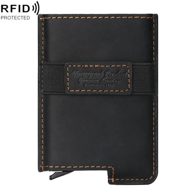HUMERPAUL BP977 RFID Anti-Theft Card Box Leather Automatic Credit Card Set, BP977 Black, BP977 Dark Brown, BP977 Brown