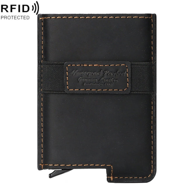HUMERPAUL BP977 RFID Anti-Theft Card Box Leather Automatic Credit Card Set, BP977 Black, BP977 Dark Brown, BP977 Brown
