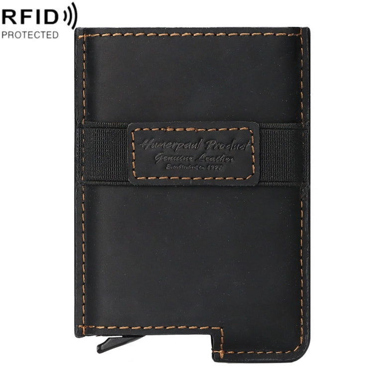 HUMERPAUL BP977 RFID Anti-Theft Card Box Leather Automatic Credit Card Set, BP977 Black, BP977 Dark Brown, BP977 Brown