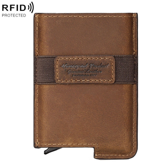 HUMERPAUL BP977 RFID Anti-Theft Card Box Leather Automatic Credit Card Set, BP977 Dark Brown, BP977 Brown, BP977 Black