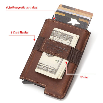 HUMERPAUL BP977 RFID Anti-Theft Card Box Leather Automatic Credit Card Set, BP977 Dark Brown, BP977 Brown, BP977 Black