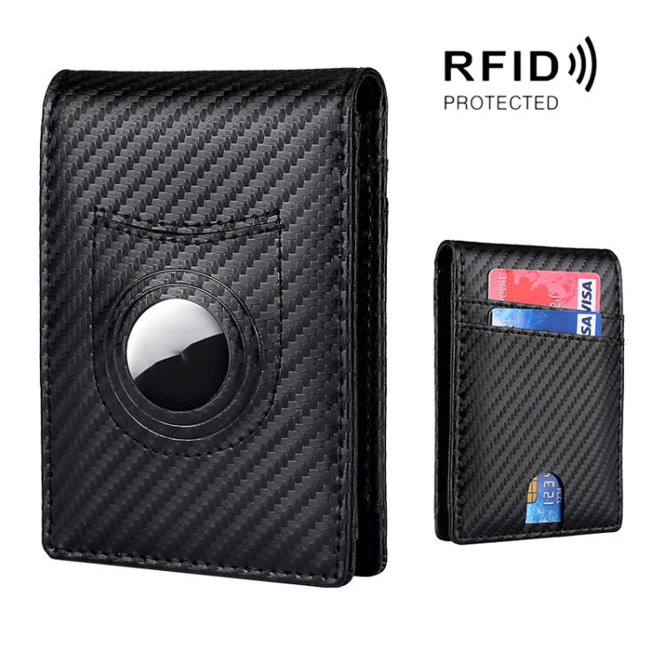 Tracker RFID Card Holder Leather Men Wallet for AirTag, Carbon Fiber, Plain Weave