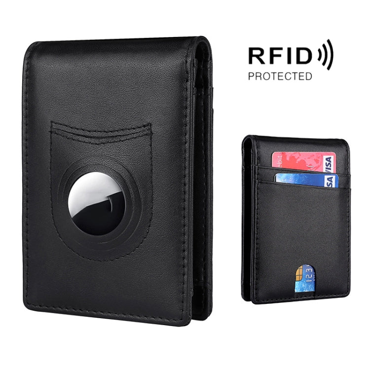 Tracker RFID Card Holder Leather Men Wallet for AirTag, Carbon Fiber, Plain Weave