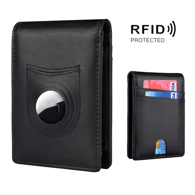 Tracker RFID Card Holder Leather Men Wallet for AirTag 2nd Gen / AirTag 1st Gen, Carbon Fiber, Plain Weave
