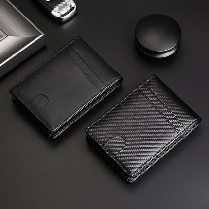 Tracker RFID Card Holder Leather Men Wallet for AirTag 2nd Gen / AirTag 1st Gen, Carbon Fiber, Plain Weave