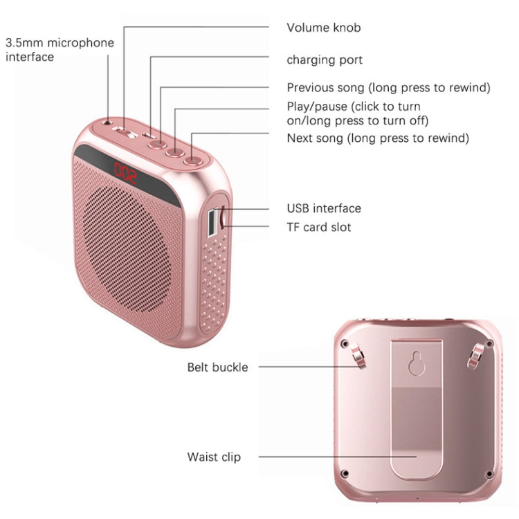 S17 Mini Portable Tour Guide Teaching Loudspeaker with Screen Display, S17 (Rose Gold), S17 (Cool Black), S17 (Bright White)