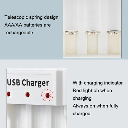4 PCS BMAX B-03 3 Slot NiMH Battery Charger AA/AAA Battery USB Charger, 3 Slot USB(White)