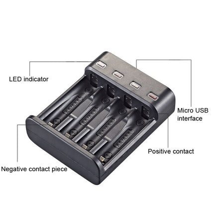 BMAX BH-804U 1.2V AA/AAA Rechargeable Battery Independent 4 Slot USB Charger, 4 Slot Micro USB(Black)