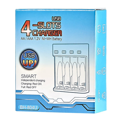 BMAX BH-804U 1.2V AA/AAA Rechargeable Battery Independent 4 Slot USB Charger, 4 Slot Micro USB(Black)