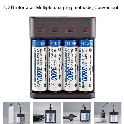 BMAX BH-804U 1.2V AA/AAA Rechargeable Battery Independent 4 Slot USB Charger, 4 Slot Micro USB(Black)