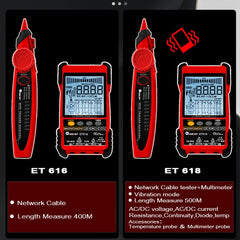 Rechargeable Adjustable Network Cable Tester Wire Tracker POE Cable Tester, ET616 (Red), ET618 (Red), ET616, ET618