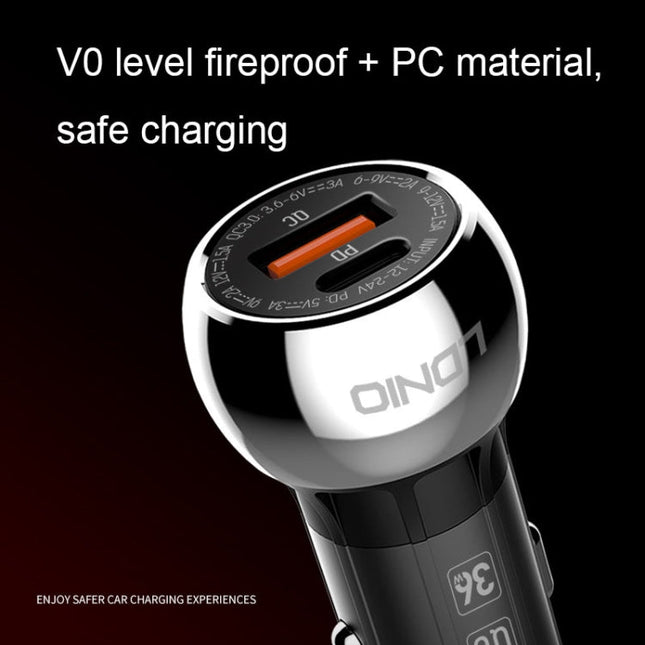 LDNIO C1 36W PD + QC 3.0 Car Fast Charger High Power Intelligent USB Car Charger, with Micro USB Cable, with 8 Pin Cable, with USB-C/Type-C Cable