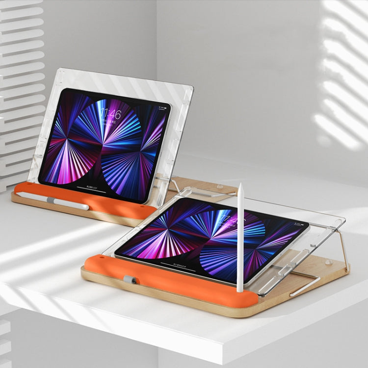 Solid Wood Tablet Painting Stand Adjustable Desktop Stand With Hand Rest, Wood Color, Orange