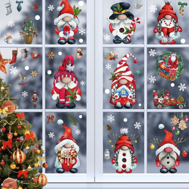 Christmas Static Glass Window Decoration Background Decorative Stickers, Dwarf, White Midget, Santa Claus+ Penguins, Santa Claus, White Santa Claus, Snowman, Ghost Elf